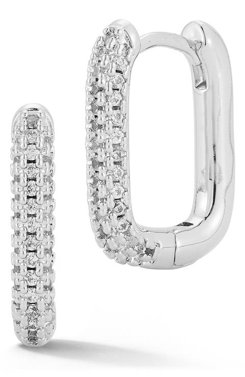 Pavé Cubic Zirconia Oval Huggie Hoop Earrings