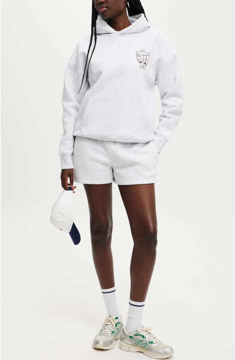 COTTON ON BODY Women's Active Plush Premium Graphic Hoodie, Alternate, color, Cloudy Grey Marle Heritage