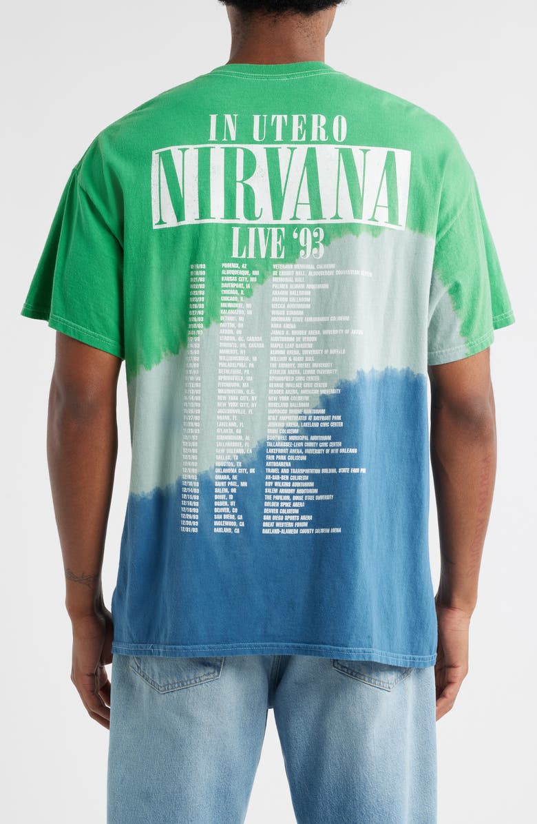 Merch Traffic Nirvana Angel In Utero Tour Graphic T-Shirt, Alternate, color, Aqua/ White/ Blue Split Dye