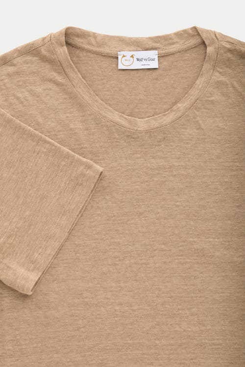 Wolf Vs. Goat (wvg) Short Sleeve Linen Crew Neck Tee In Brown