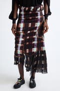 Collina Strada Lily Painted Plaid Asymmetric Satin Midi Skirt