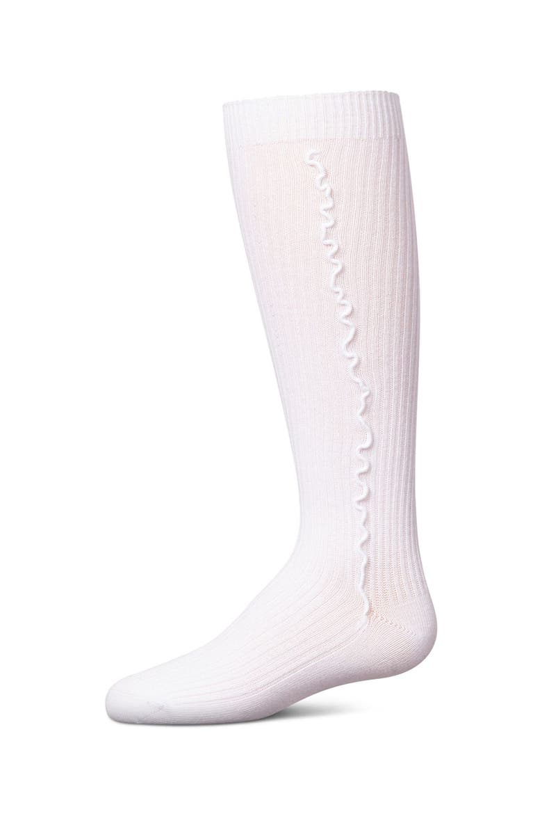 Ribbed Knee Sock with Wavy Line Ruffle, Main, color, White