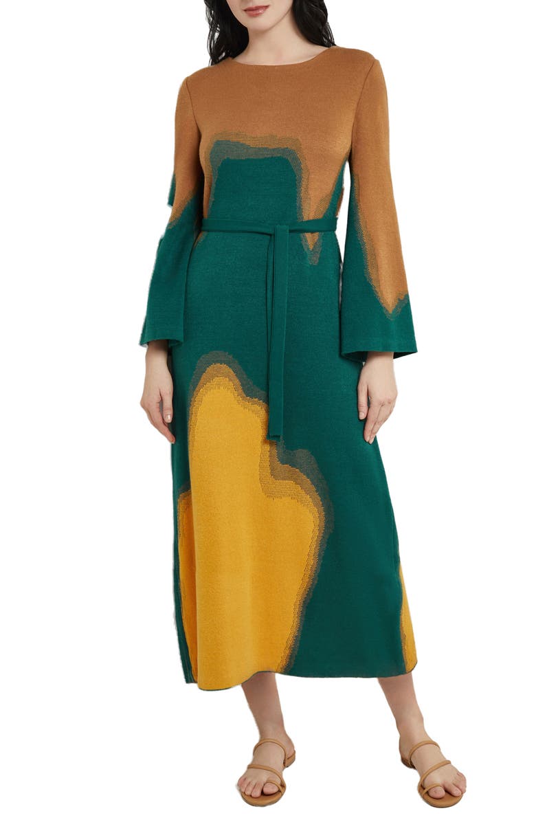 Misook Abstract Print Long Sleeve A-Line Dress, Main, color, 