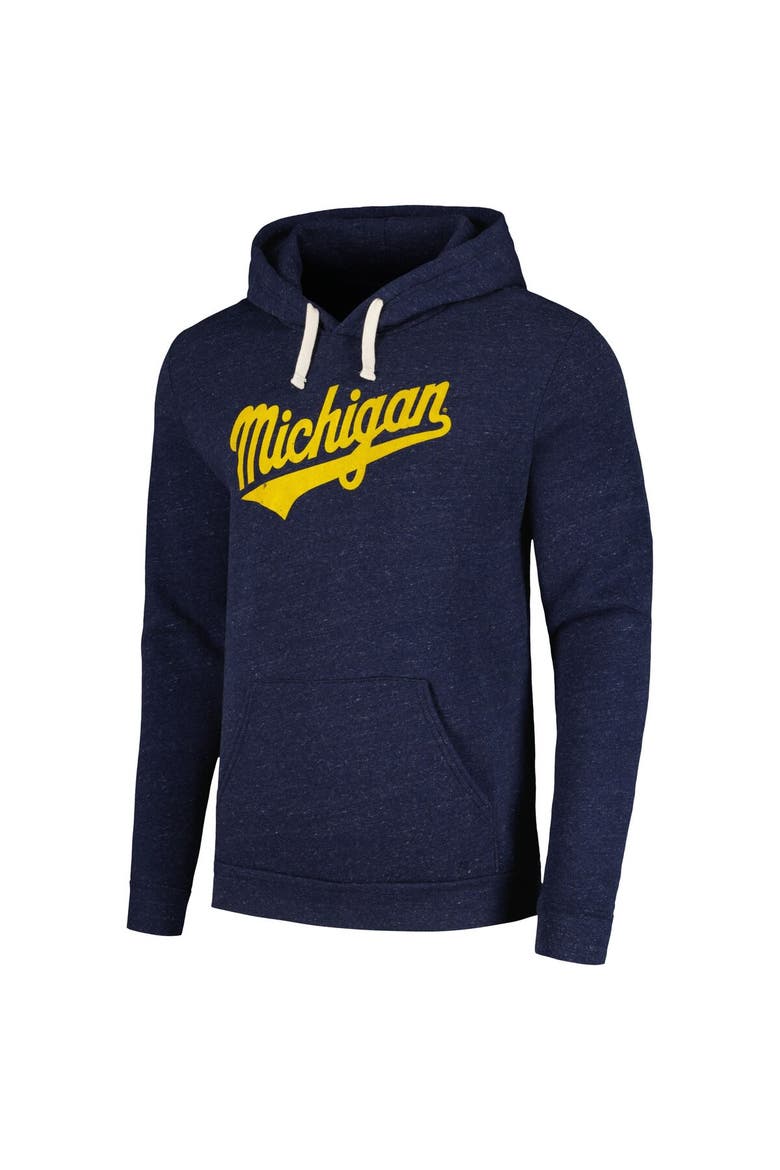 Men's Homefield Heather Navy Michigan Wolverines Baseball Script Tri-Blend Pullover Hoodie, Alternate, color, Heather Navy