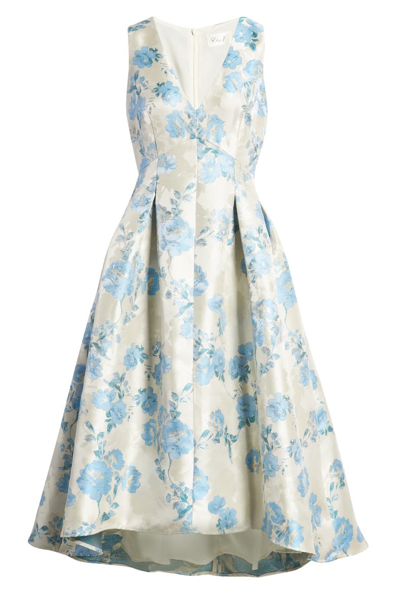 Metallic Floral Print High-Low Cocktail Dress, Alternate, color, BLUE