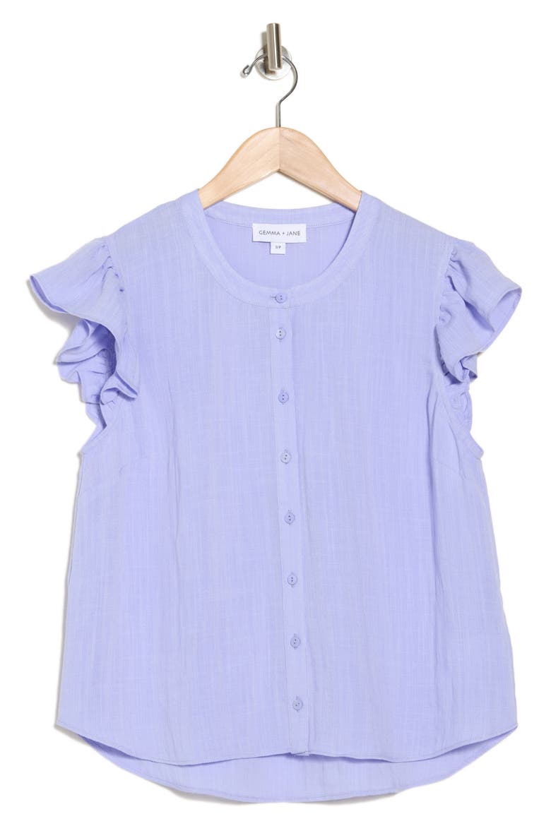 Ruffled Button-Up Shirt, Alternate, color, VIOLET
