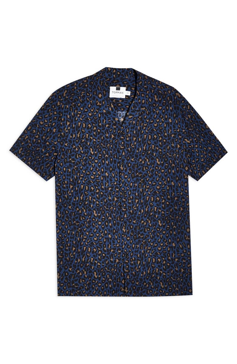 Topman Leopard Print Short Sleeve Button-Up Camp Shirt, Alternate, color, 