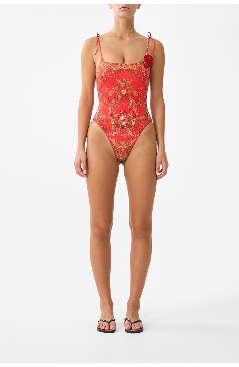 Camilla Straight Neck One Piece With Rosette Detail, Main, color, Olé Olé