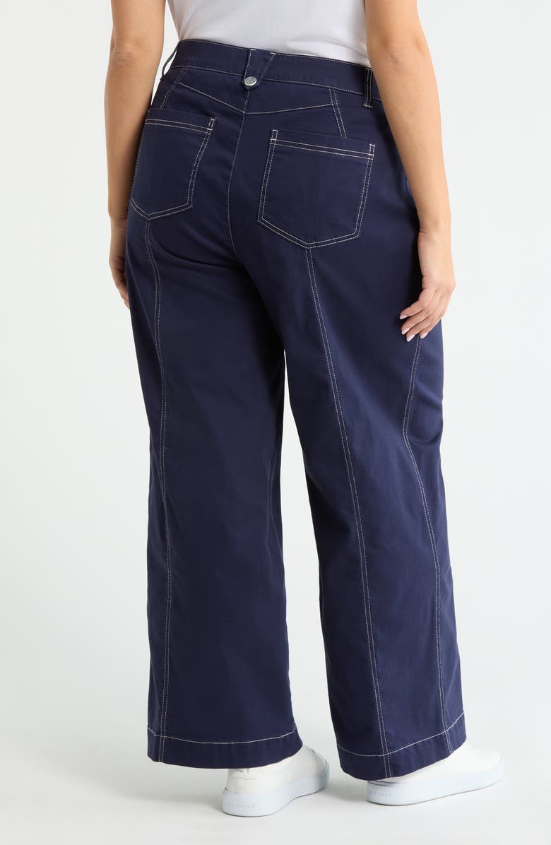 Wit & Wisdom 'Ab'Solution Skyrise Exposed Button Wide Leg Twill Pants, Alternate, color, Evening Blue