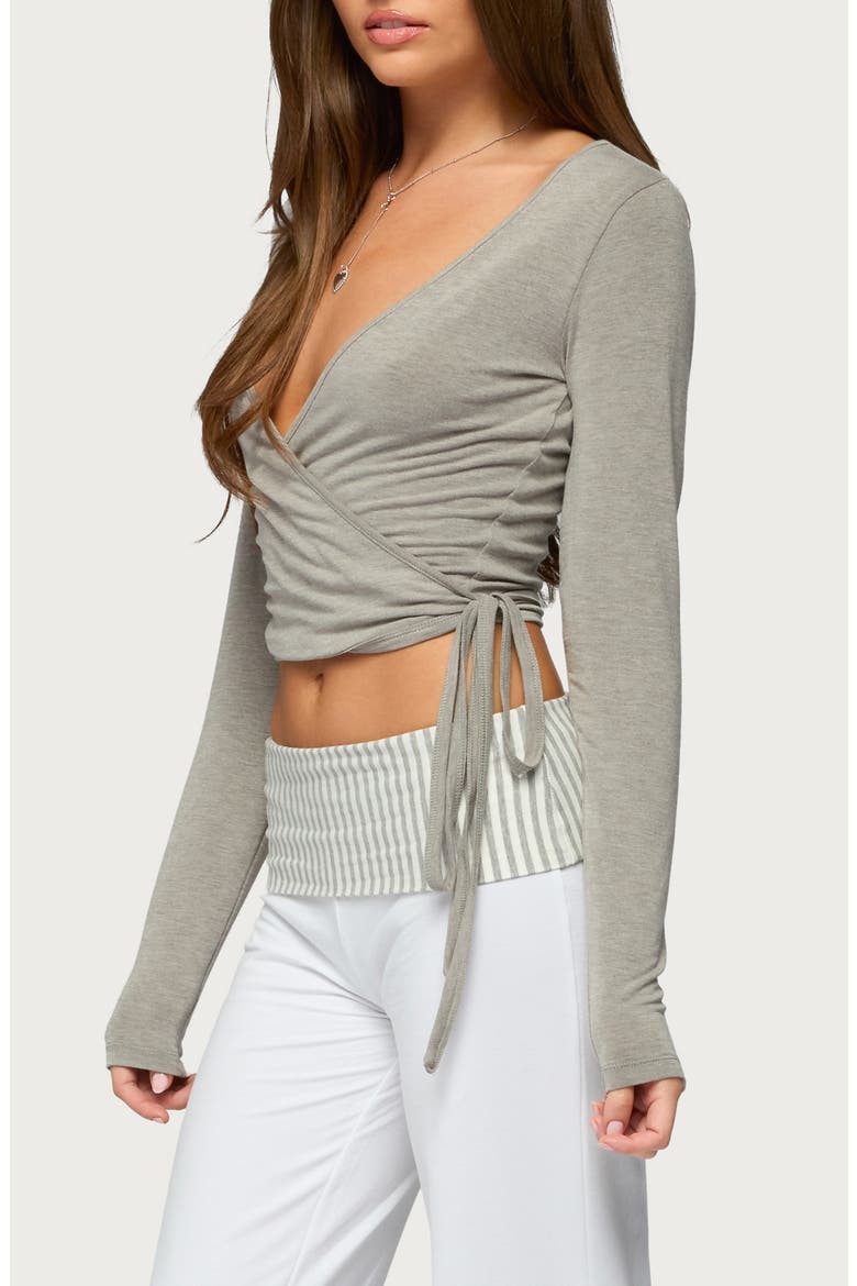 Malenna Wrap Crop Top, Alternate, color, GRAY-MELANGE