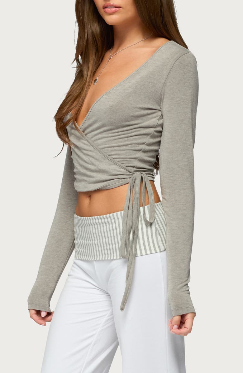 EDIKTED Malenna Wrap Crop Top, Alternate, color, Gray-Melange