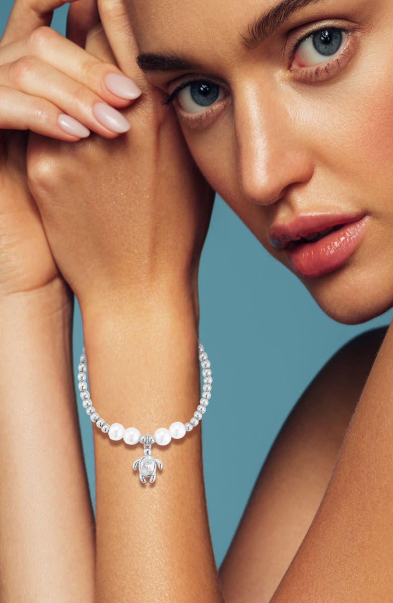 GLAZE JEWELRY Turtle Charm Beaded Slider Bracelet, Alternate, color, Silver