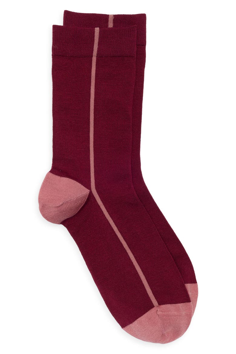 Everyday Flat Knit Crew Socks, Alternate, color, BURGUNDY- PINK