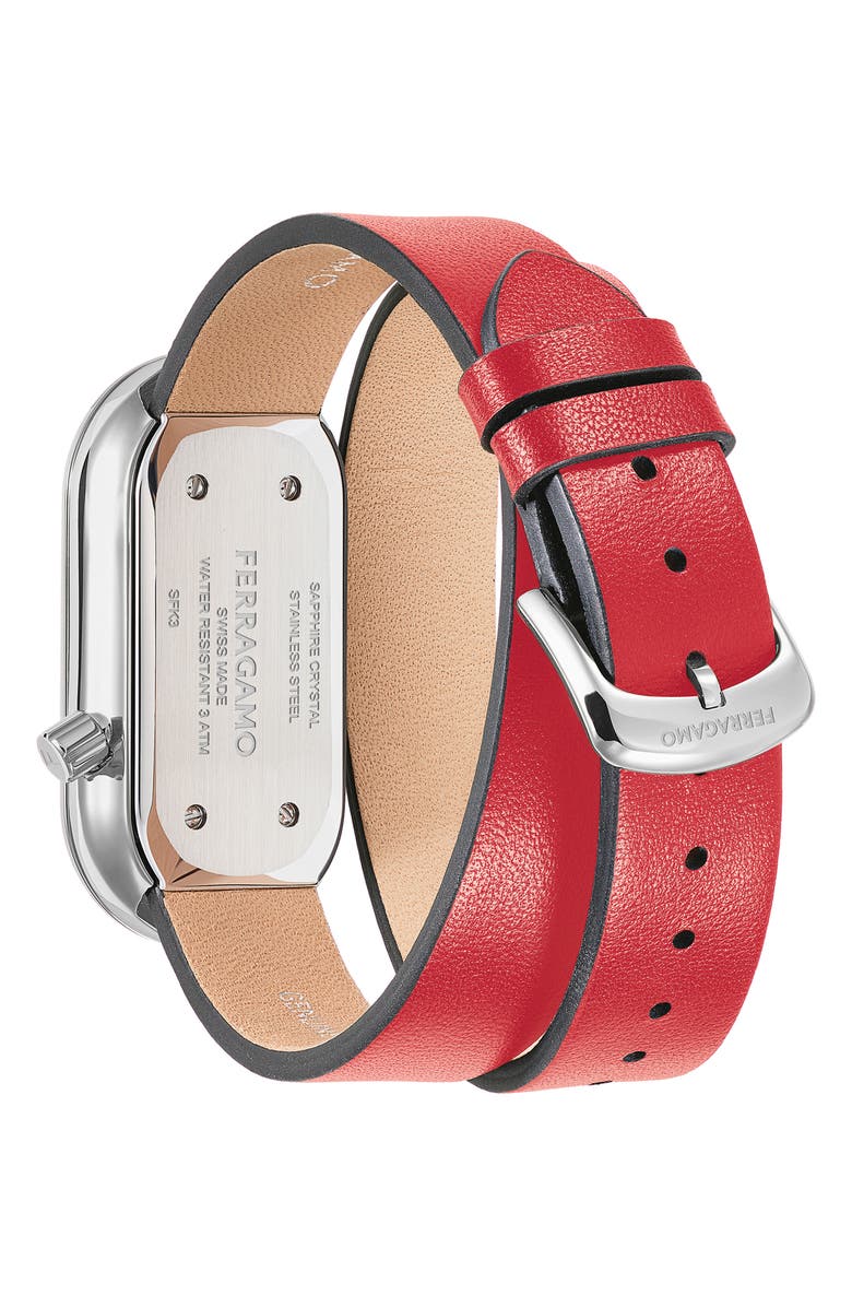 FERRAGAMO Curve Leather Strap Watch, 23mm x 46mm, Alternate, color, Stainless Steel