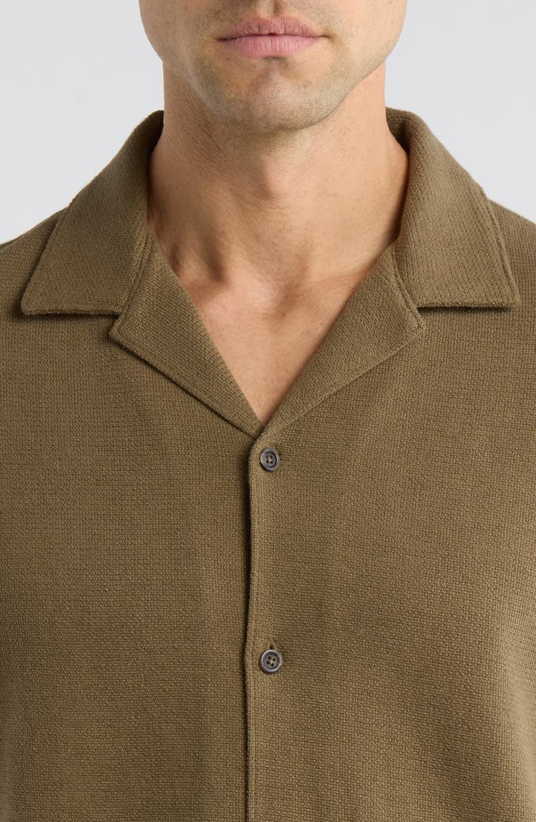 Vince Bouclé Knit Short Sleeve Camp Shirt, Alternate, color, Kalamata