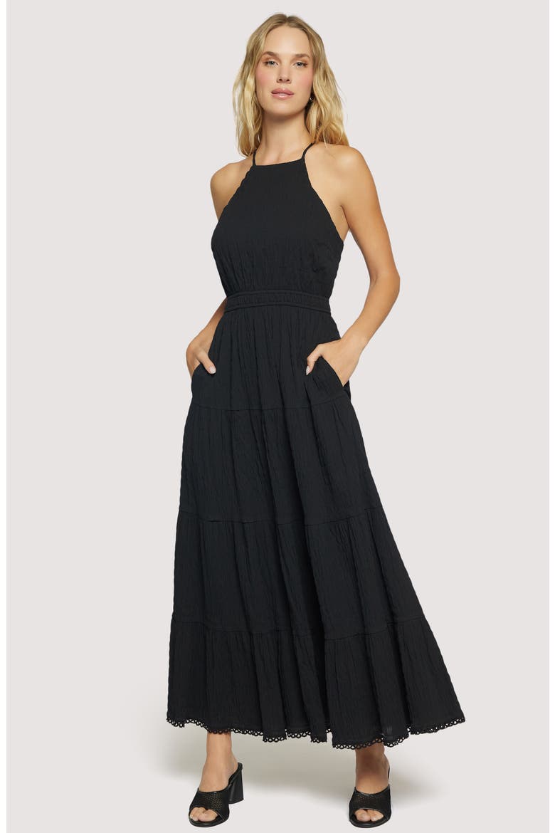Bella Luna Crushed Tiered Maxi Dress, Alternate, color, BLACK