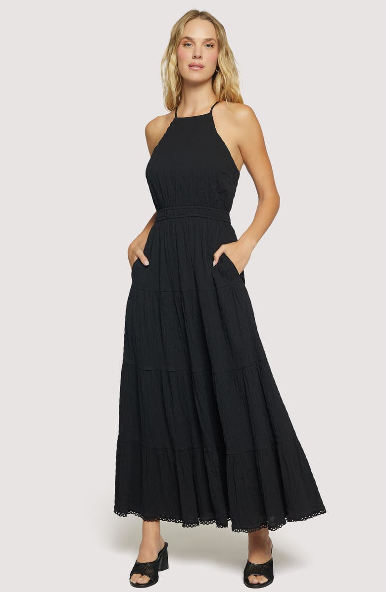 Lost + Wander Bella Luna Crushed Tiered Maxi Dress, Alternate, color, Black