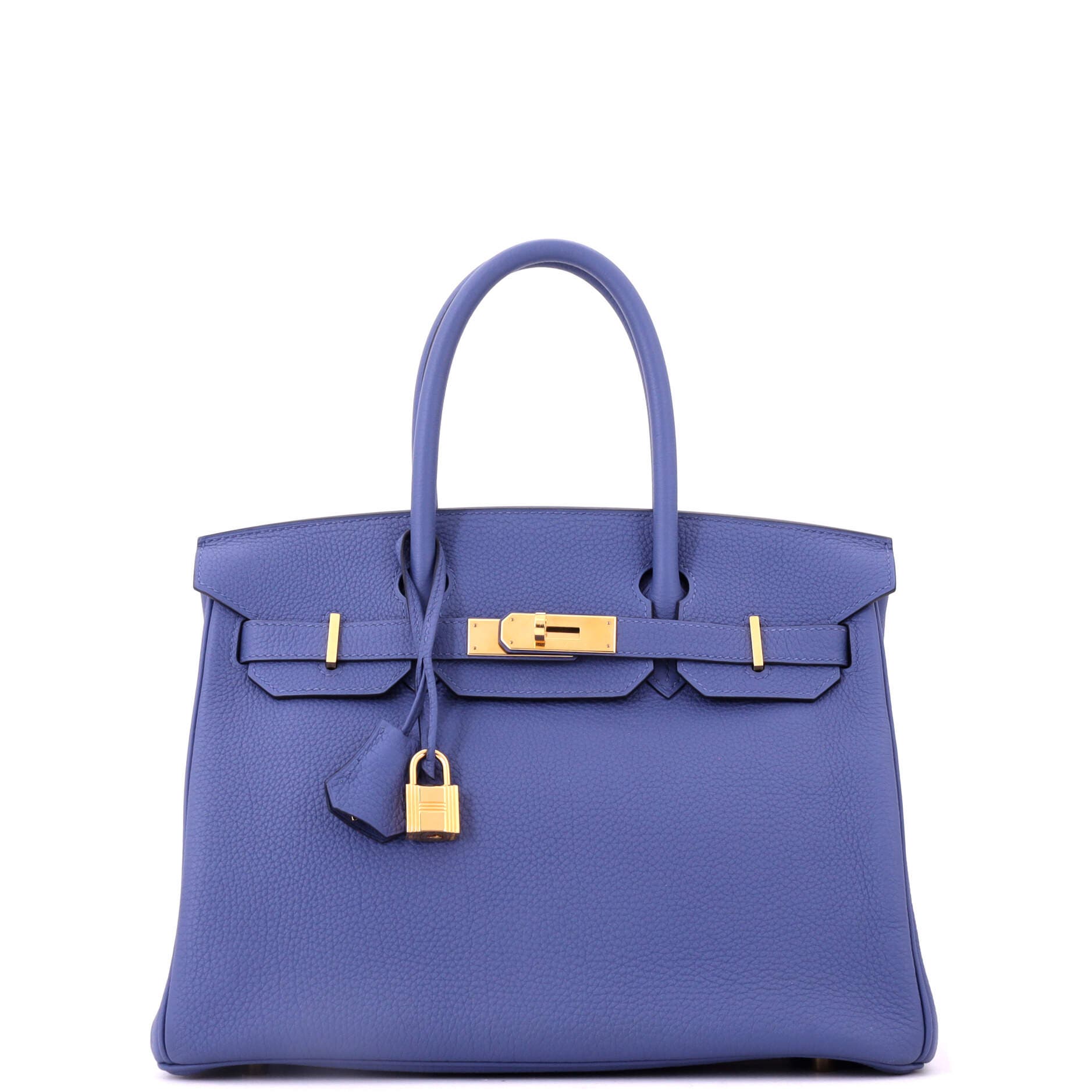 Pre-Owned Hermes Birkin Handbag Blue Togo with Gold Hardware 30, Main, color, Bleu Brighton