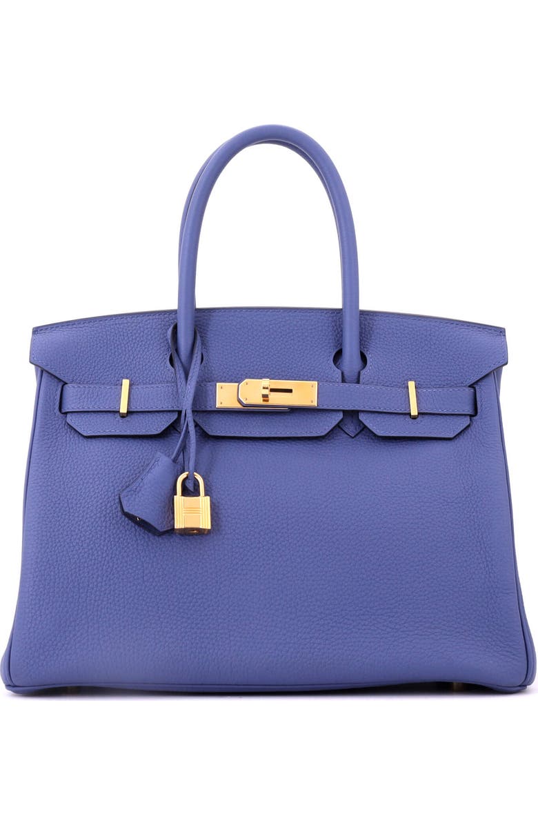 Pre-Owned Hermes Birkin Handbag Blue Togo with Gold Hardware 30, Main, color, Bleu Brighton