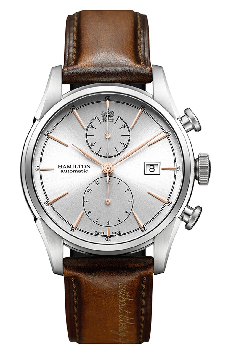 Hamilton American Classic Automatic Chronograph Leather Strap Watch, 42mm, Main, color,