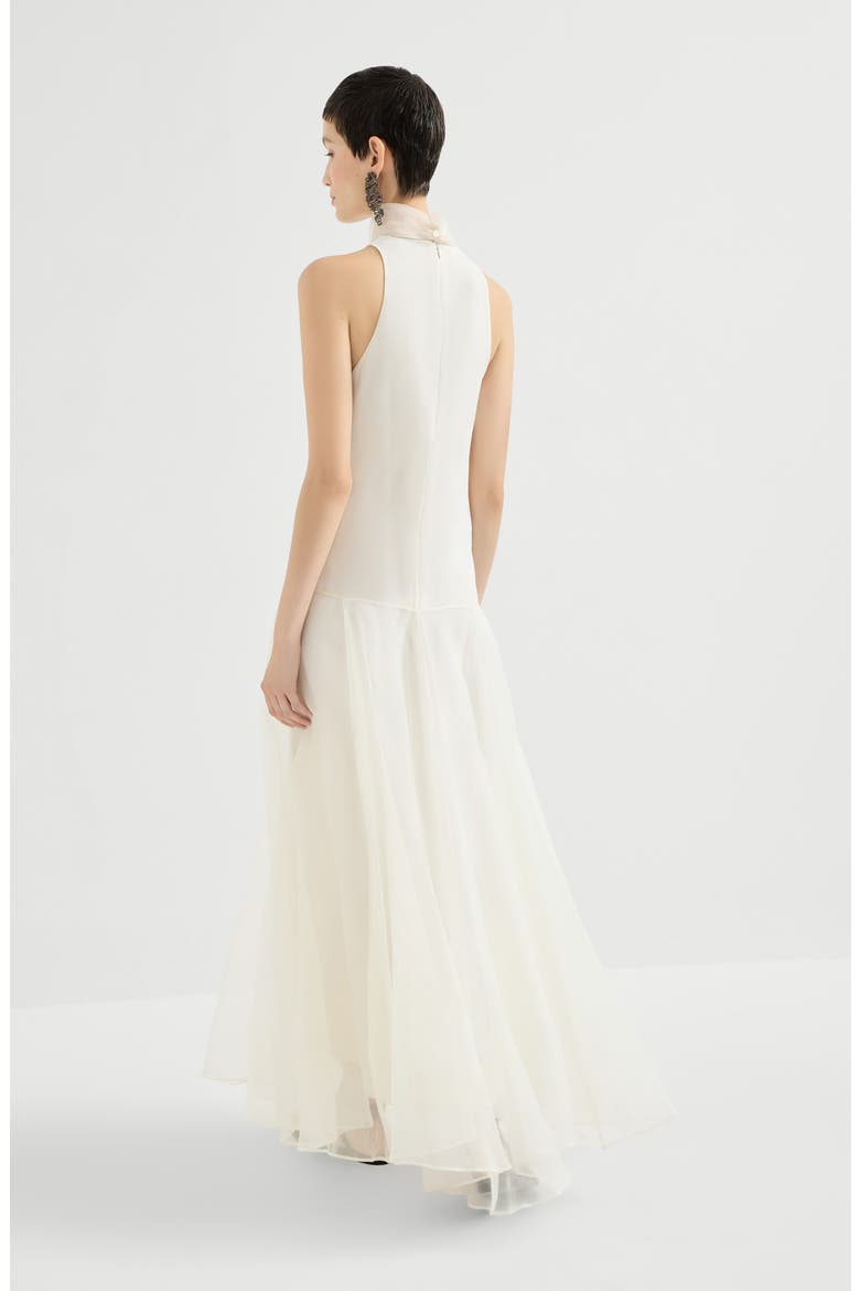 Crispy silk dress with monili, Alternate, color, Butter