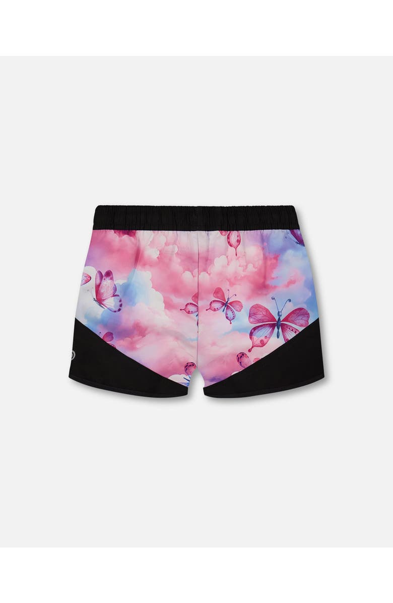 Deux par Deux Little Girl's Printed Athletic Short Pink, Blue And Butterflies, Alternate, color, Pink, Blue And Butterflies