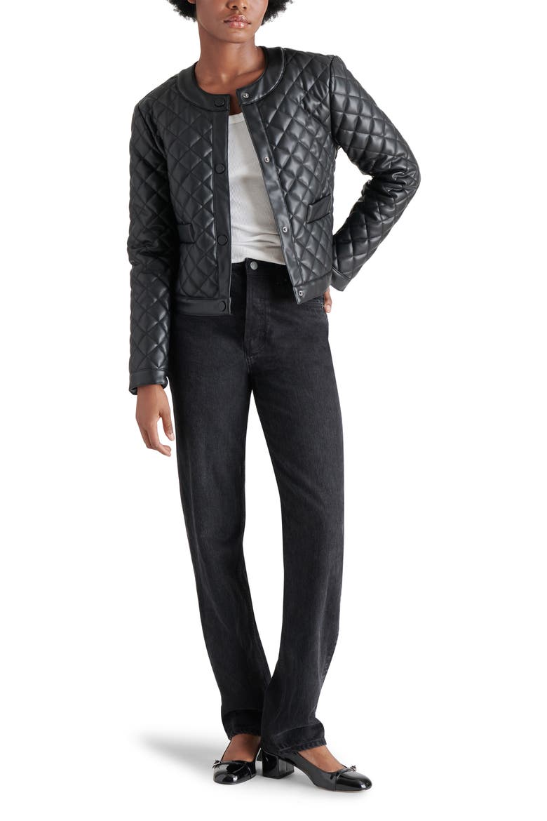 Martine Quilted Faux Leather Jacket, Alternate, color, BLACK