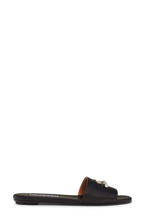 Alexander Mcqueen T-bar Leather Flat Sandals In Black/silver