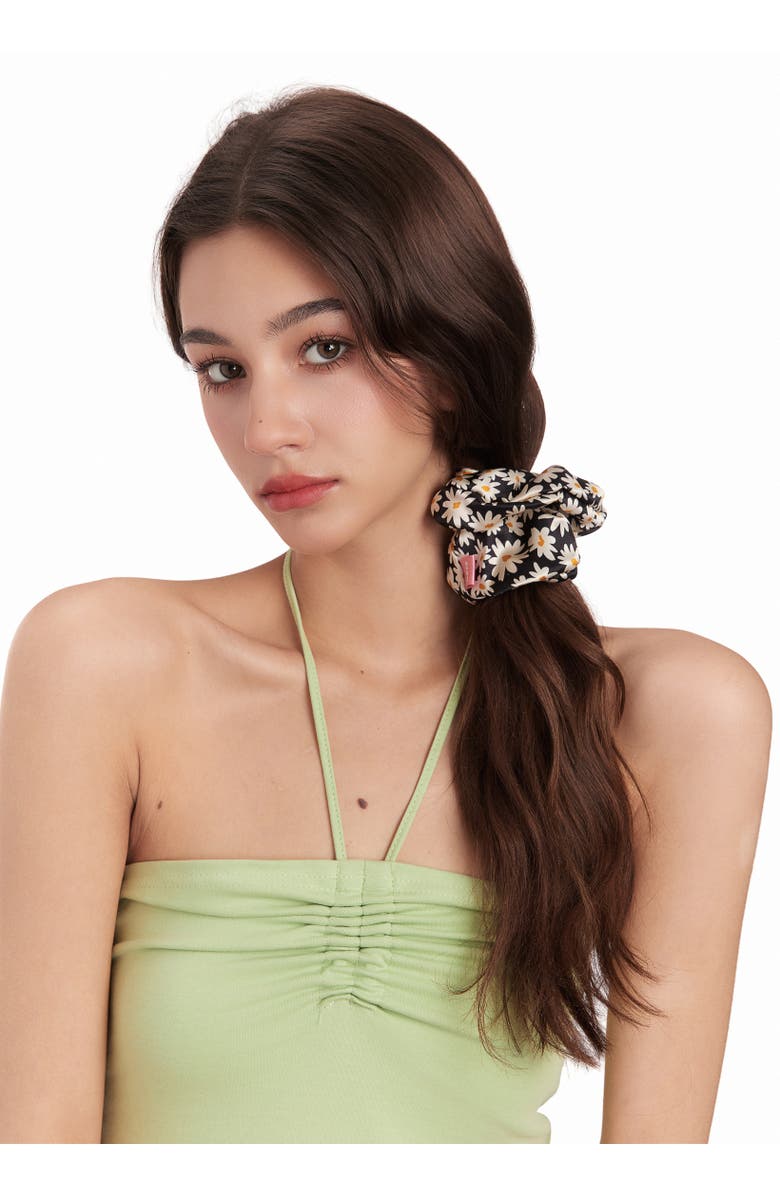 OLAH Daisy Silk Scrunchie, Alternate, color, Black