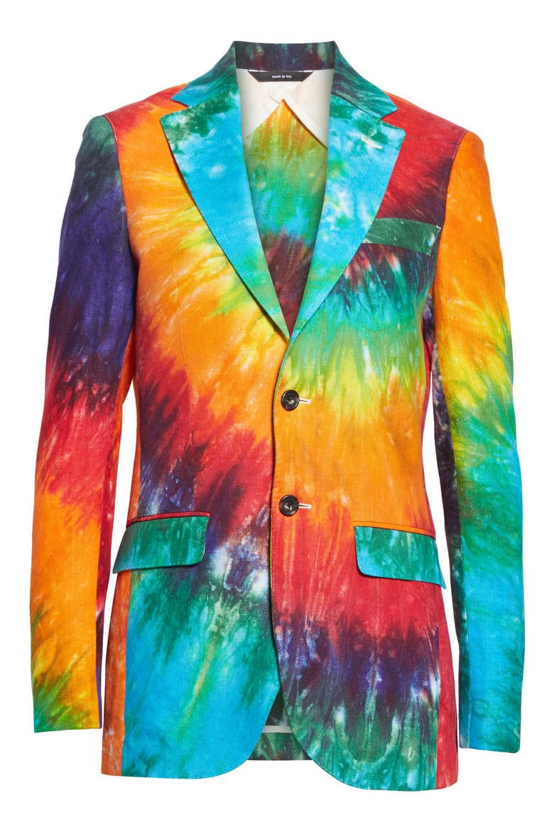 Tie Dye Linen Boyfriend Blazer, Alternate, color, RAINBOW TIE-DYE