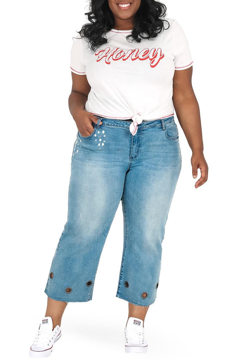 Janice Grommet Straight Leg Jeans, Main, color, BLUE