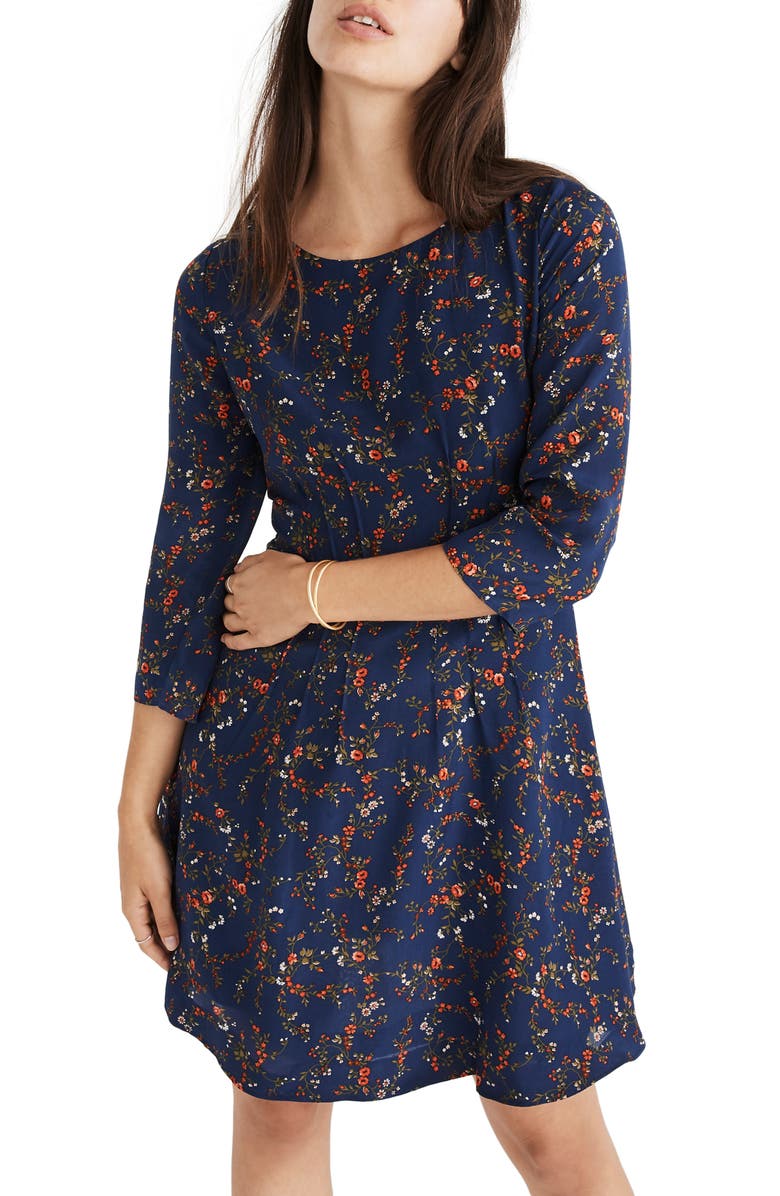 Madewell Boat Neck Pintuck Silk Dress, Main, color, 