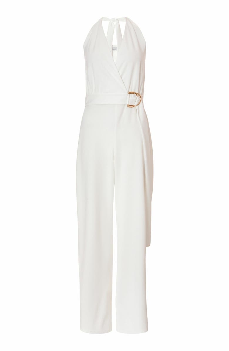 QUIZ Scuba Crepe Halter Jumpsuit, Alternate, color, White