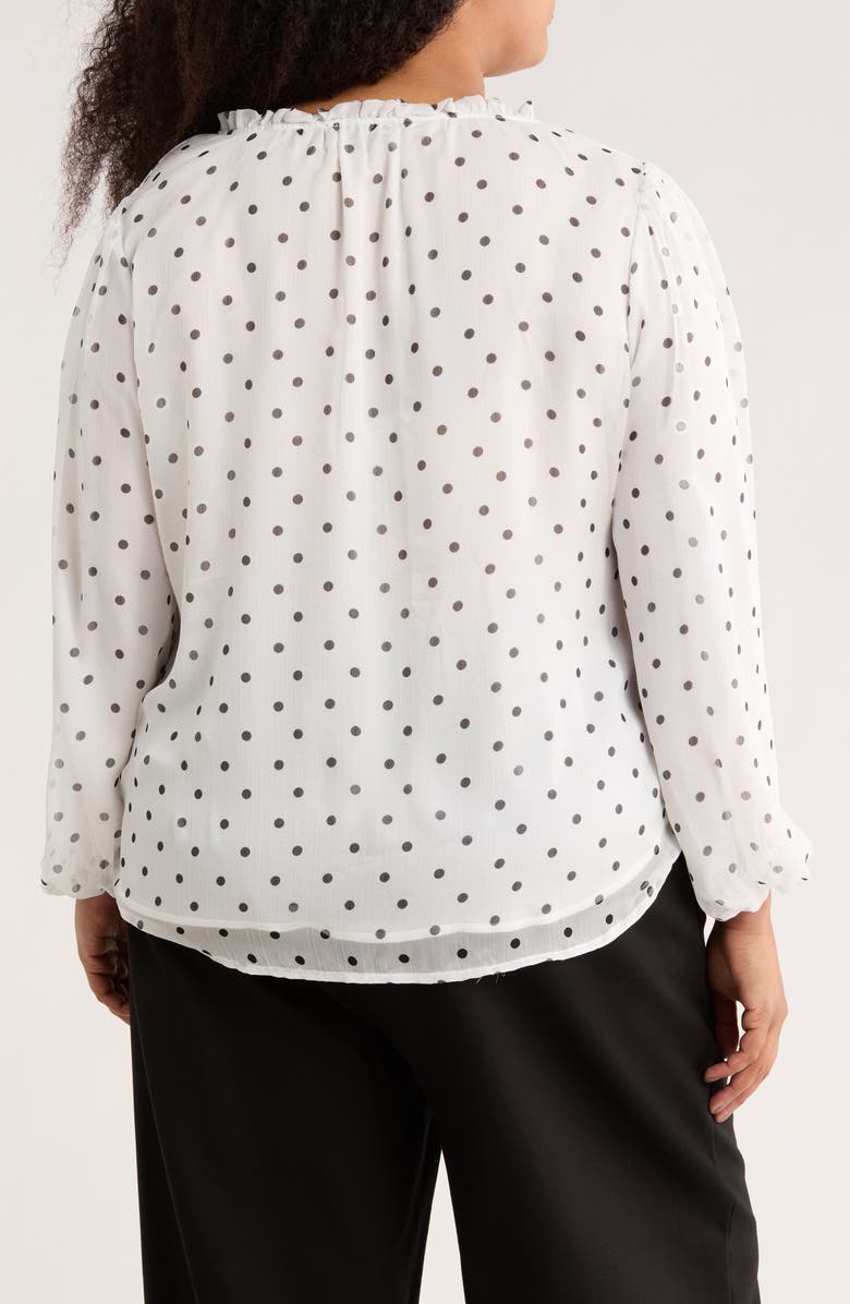 Adrianna Papell Ruffle Long Sleeve Top, Alternate, color, Ivory/ Black Timeless Dot
