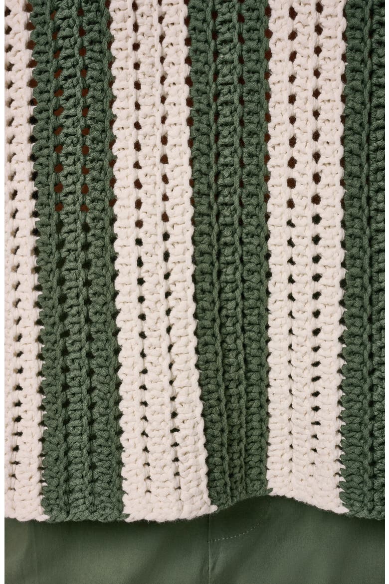 Vertical Stripe Open Stitch Cotton Sweater, Alternate, color, VERDE/ CREA