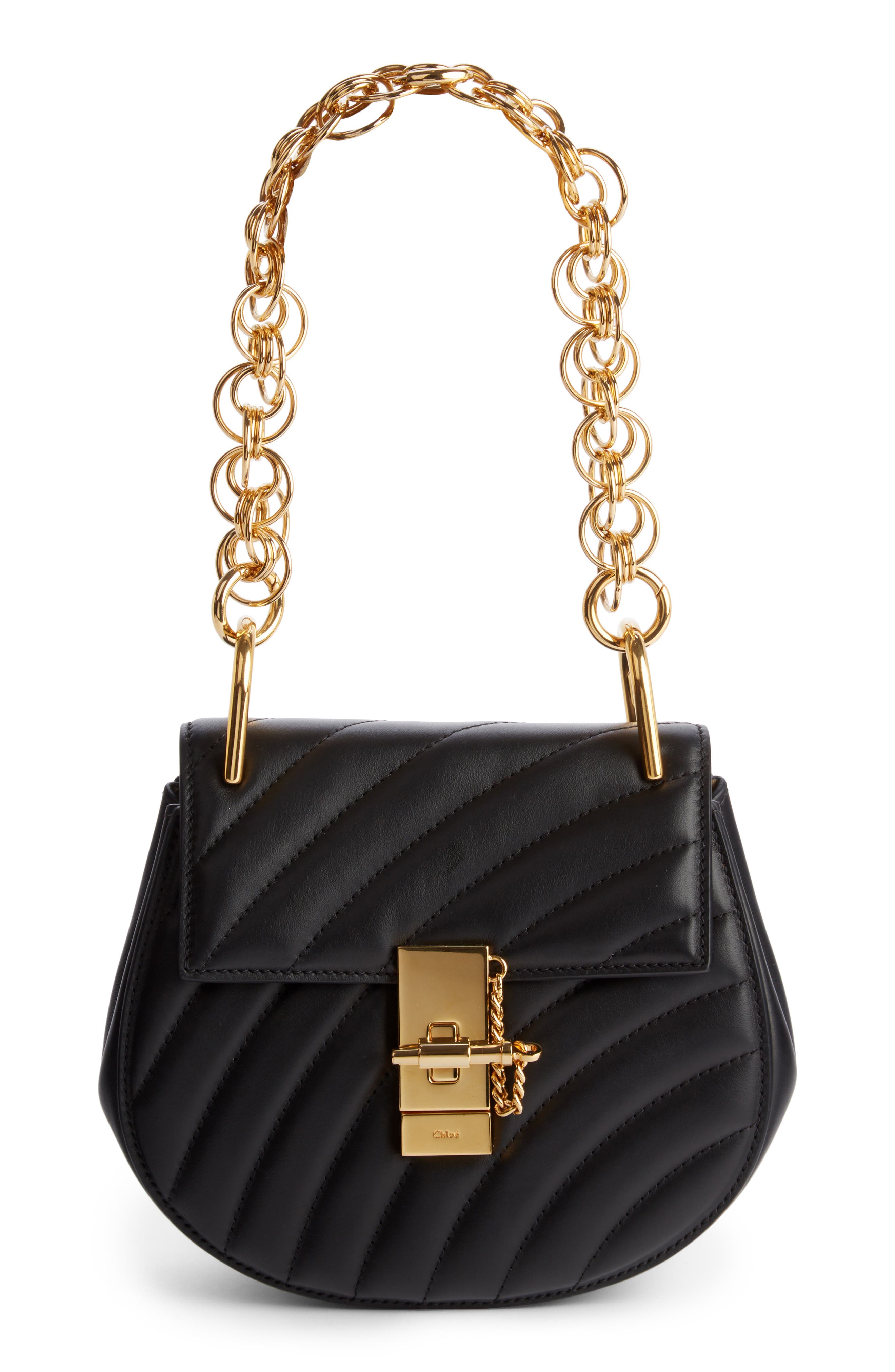 Mini Drew Bijoux Leather Shoulder Bag, Main, color, BLACK