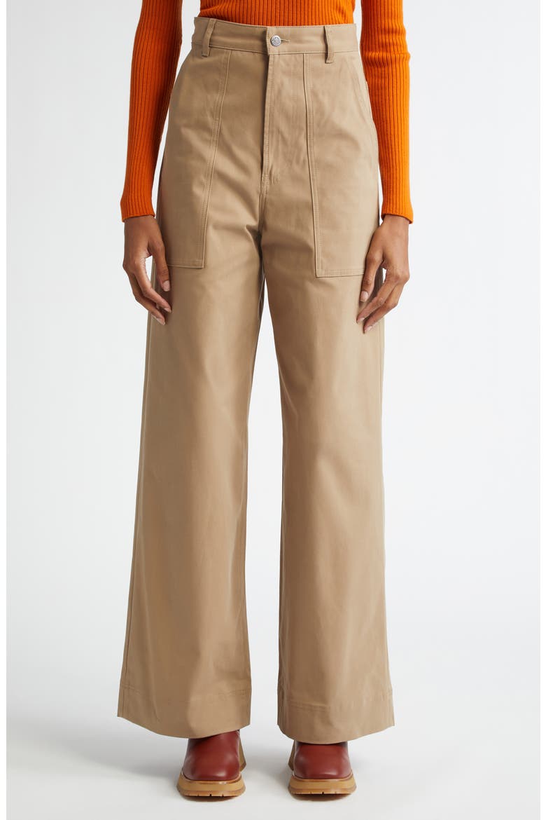 Cotton Stretch Gabardine Wide Leg Pants, Main, color, BEIGE