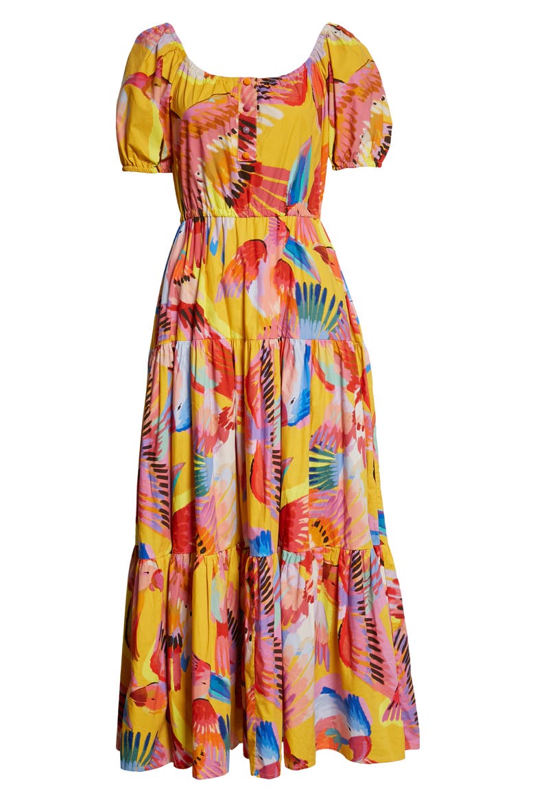 Neon Macaws Puff Sleeve Cotton Maxi Dress, Alternate, color, NEON MACAWS
