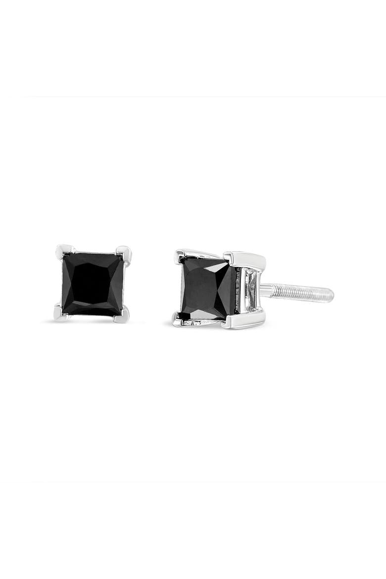 14K White Gold 2.00 Ct Princess Black Diamond Stud Earrings with Screw Backs, Alternate, color, White