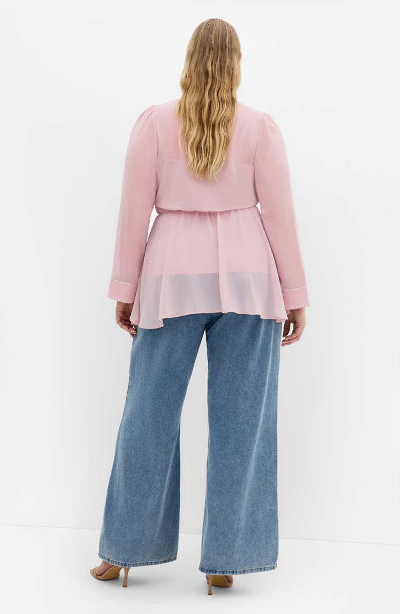 City Chic Kara Studded Pussybow Sheer Top, Alternate, color, Rosebud