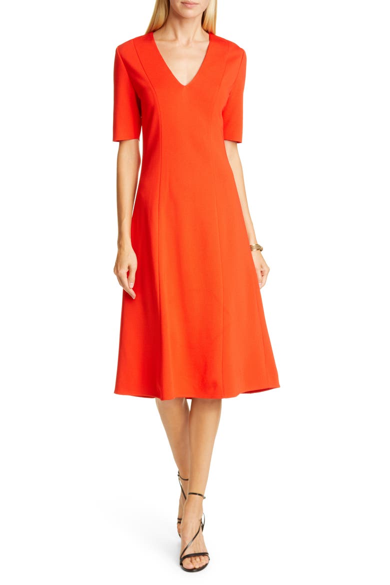 V-Neck Milano Sweater Dress, Main, color, GERANIUM