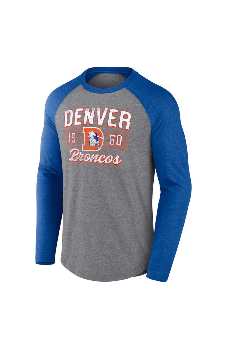 FANATICS Men's Fanatics Branded Heathered Gray/Heathered Royal Denver Broncos Weekend Casual Raglan Long Sleeve T-Shirt, Alternate, color,