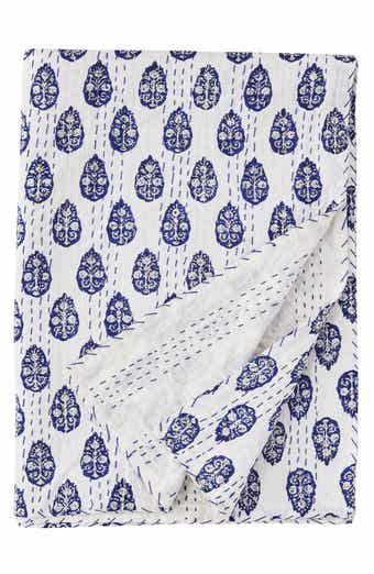 MELANGE HOME Floral Paisley Kantha Cotton Coverlet