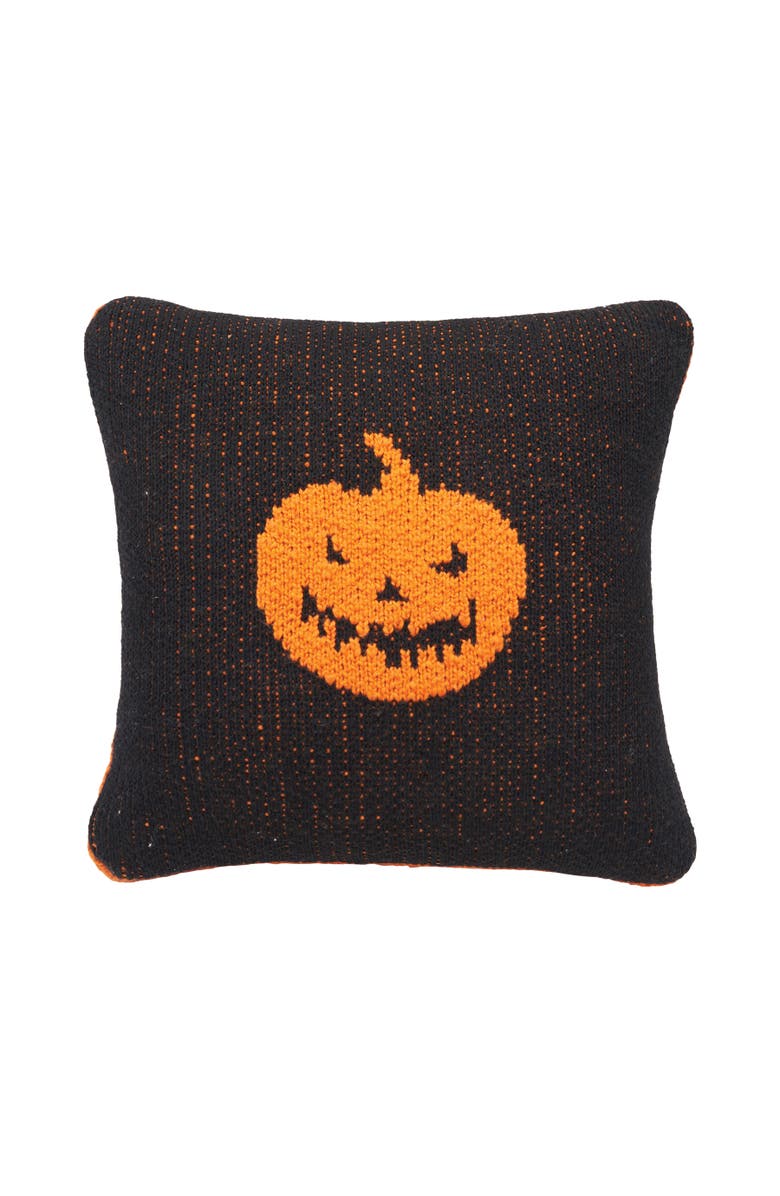 C&F Home Jack O' Lantern Cotton Knit Small 10" x 10" Autumn Fall Accent Pillow, Main, color, Black