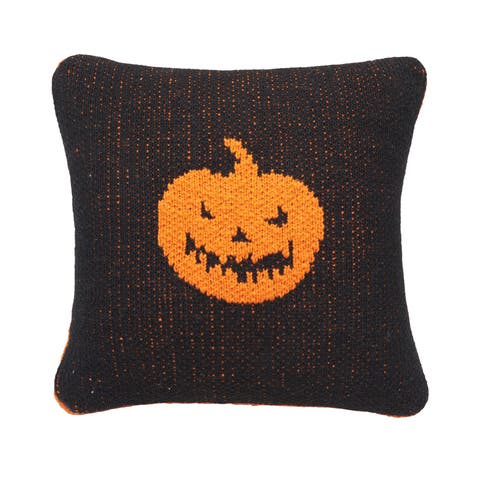 Jack O' Lantern Cotton Knit Small 10" x 10" Autumn Fall Accent Pillow