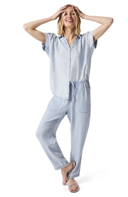 Splendid Kathryn Frayed Denim Shirt In Bleached Indigo