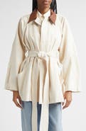 OSSOU Sweep Belted Denim Jacket with Denim Collar
