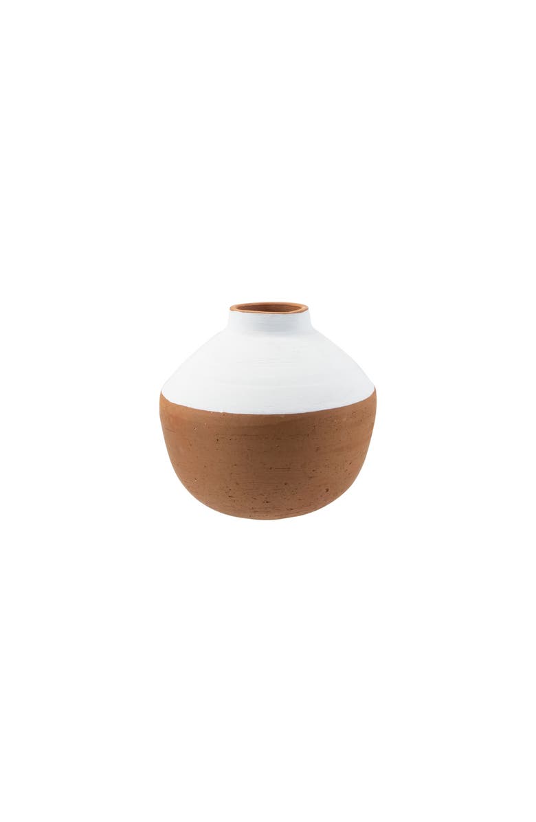 Foreside Home and Garden Wide White Painted Natural Terracotta Decorative Vase, Main, color, White