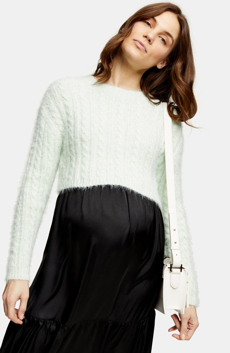 Topshop Tiered Satin Maternity Midi Skirt, Alternate, color,