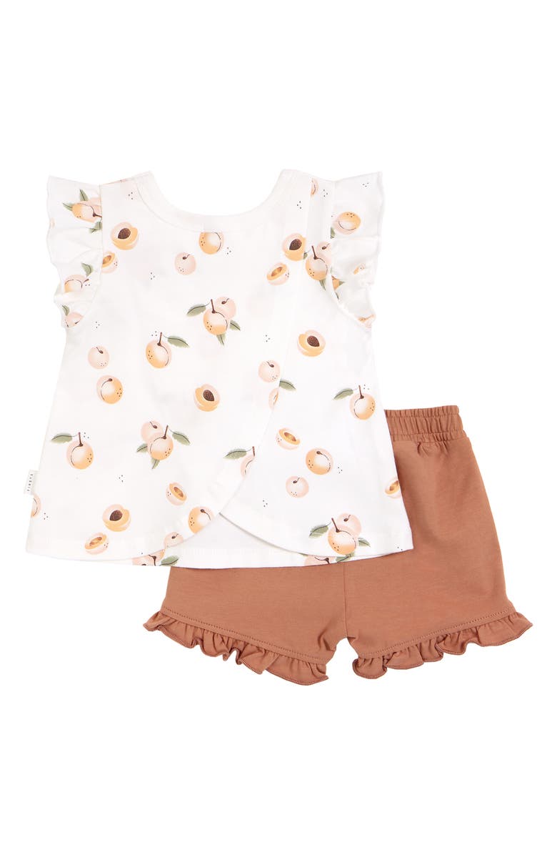 Petit Lem Peach Print Ruffle Organic Cotton T-Shirt & Shorts Set, Alternate, color,